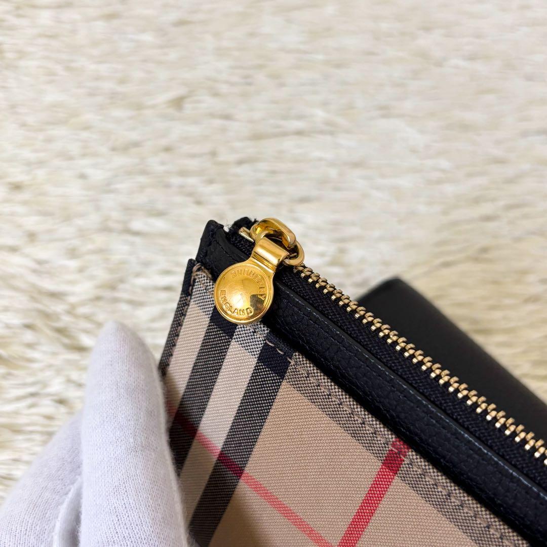 【極美品】バーバリー 三つ折り財布 アイコンストライプ ブラック ベージュ