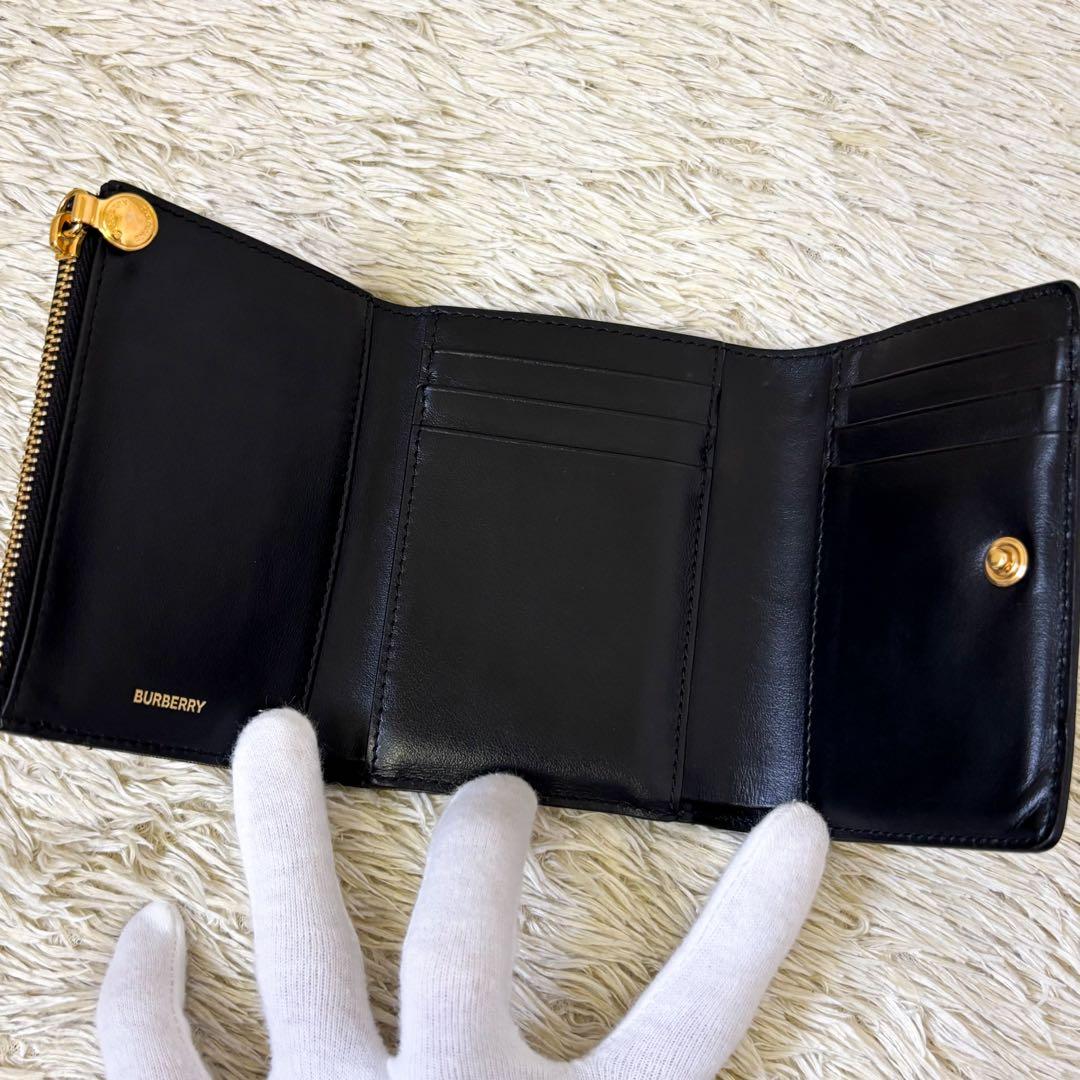 【極美品】バーバリー 三つ折り財布 アイコンストライプ ブラック ベージュ