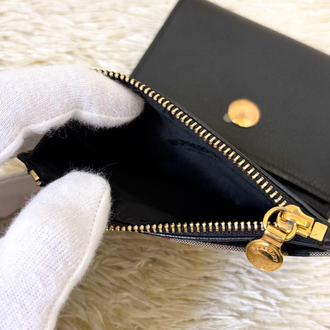 【極美品】バーバリー 三つ折り財布 アイコンストライプ ブラック ベージュ