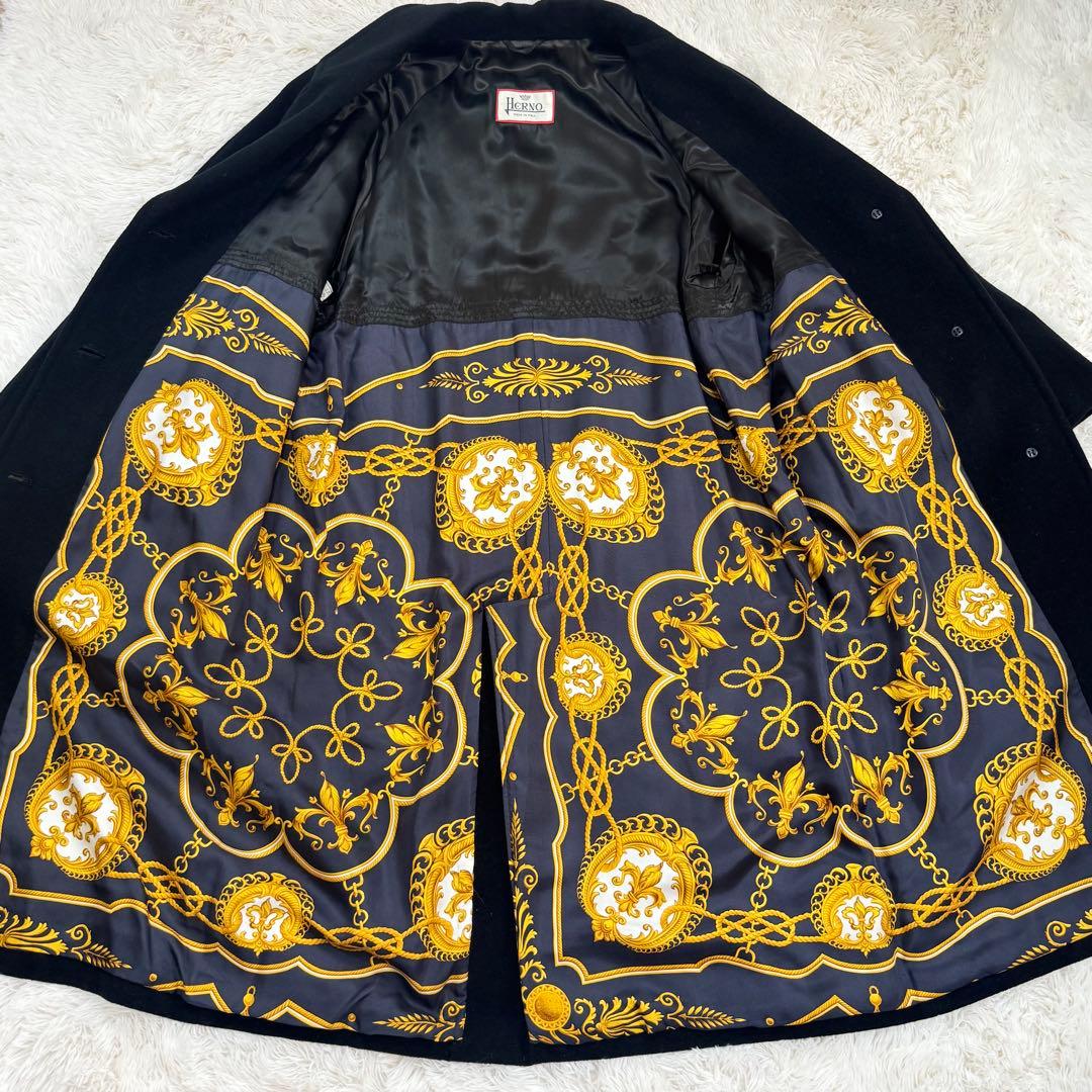 ワ*子様 HERNO ヘルノ チェスターコート ロング モヘア混 裏地スカーフ柄