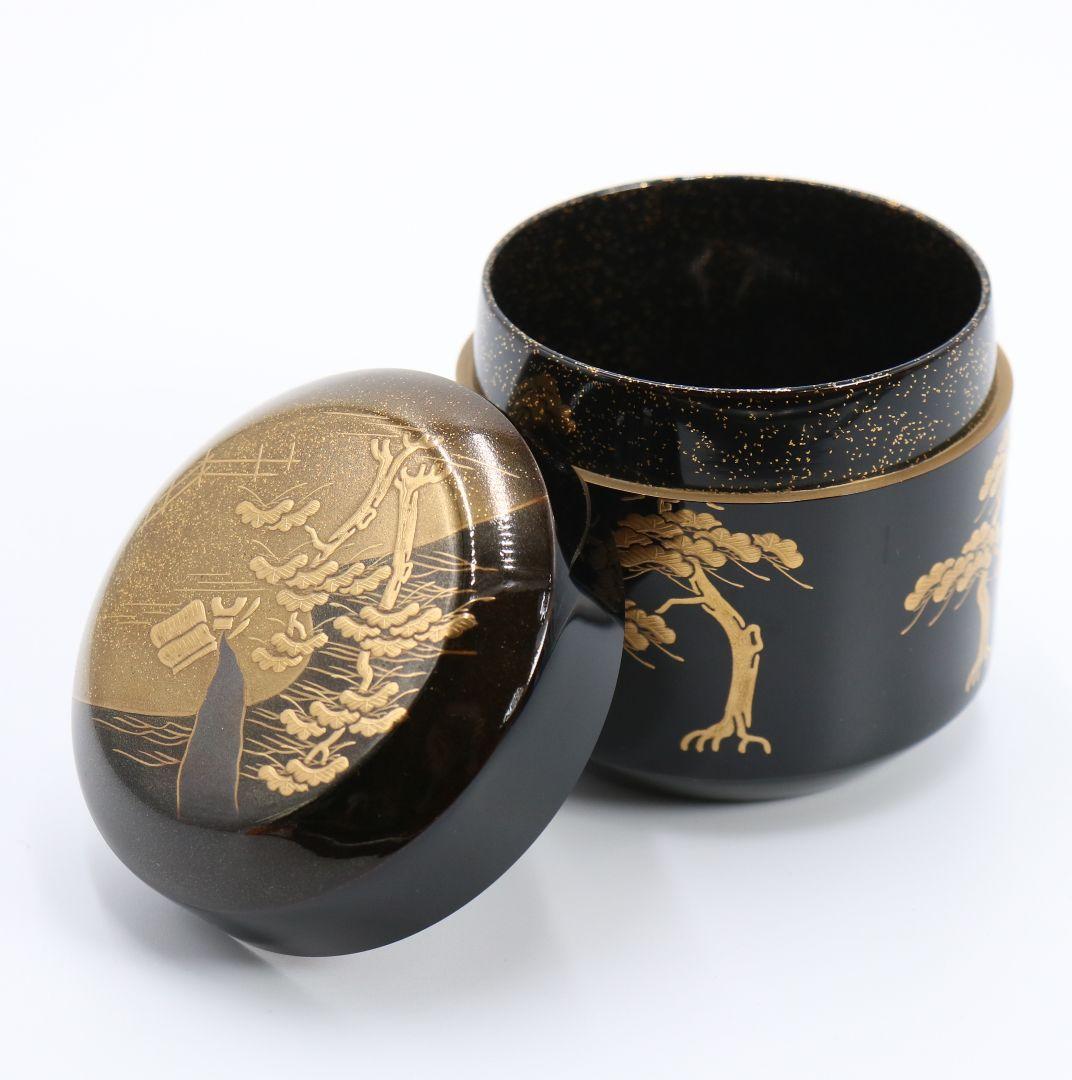 北浜風月作 塩釜蒔絵雪吹 棗 輪島塗 金蒔絵 共箱 茶道具　SC82