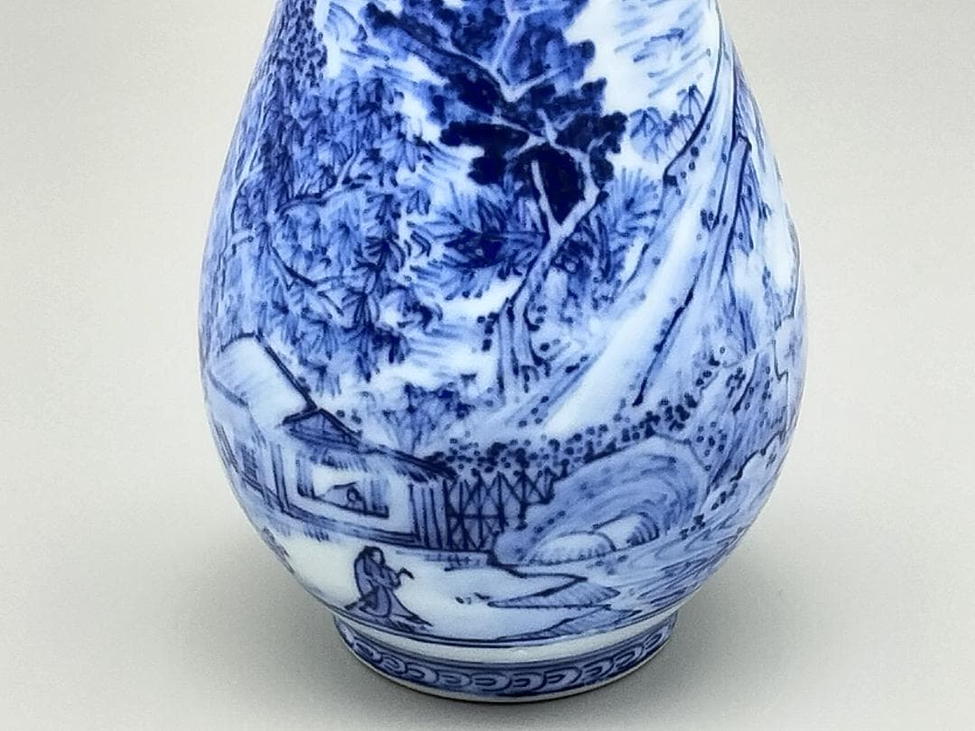 無形文化財 13代玉泉作 染付山水文尺立　共箱 茶道具 三川内焼