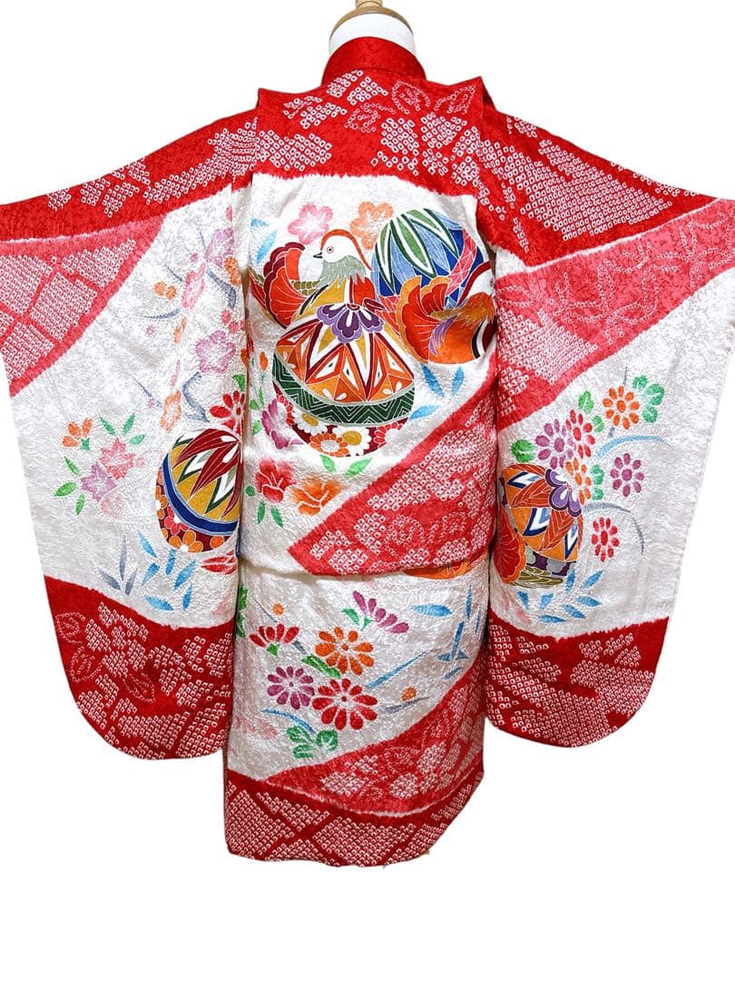 豪華逸品総絞り被布♡七五三　3歳　フルセット　女の子　赤　白　正絹