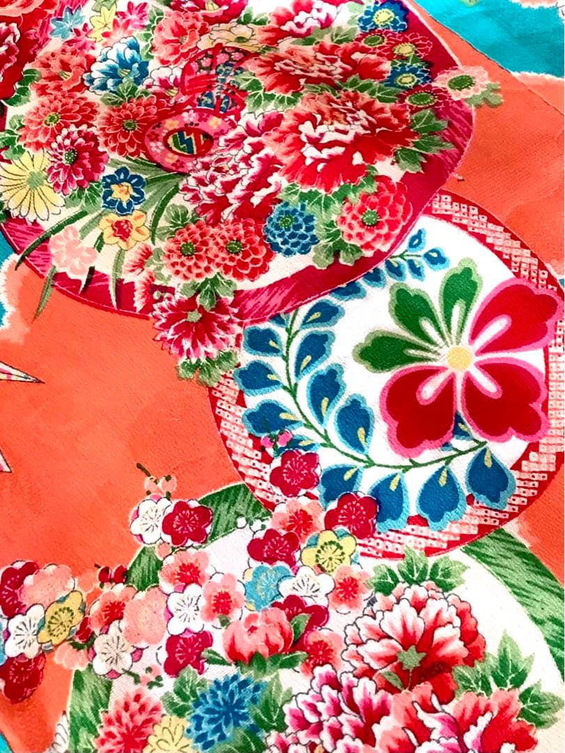 正絹 アンティーク着物 女の子 七五三 ◇花丸 折鶴 古典柄