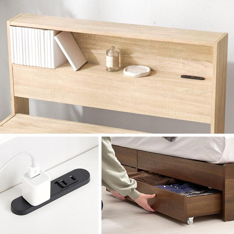 引出し付シングルベッド フレームのみ ナチュラル [8028]