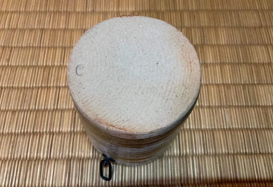 膳所焼　岩崎新定　篭目花入＆黄金掛け花入　淡海ぜぜ　陽炎園造　共箱　剣山付　陶芸