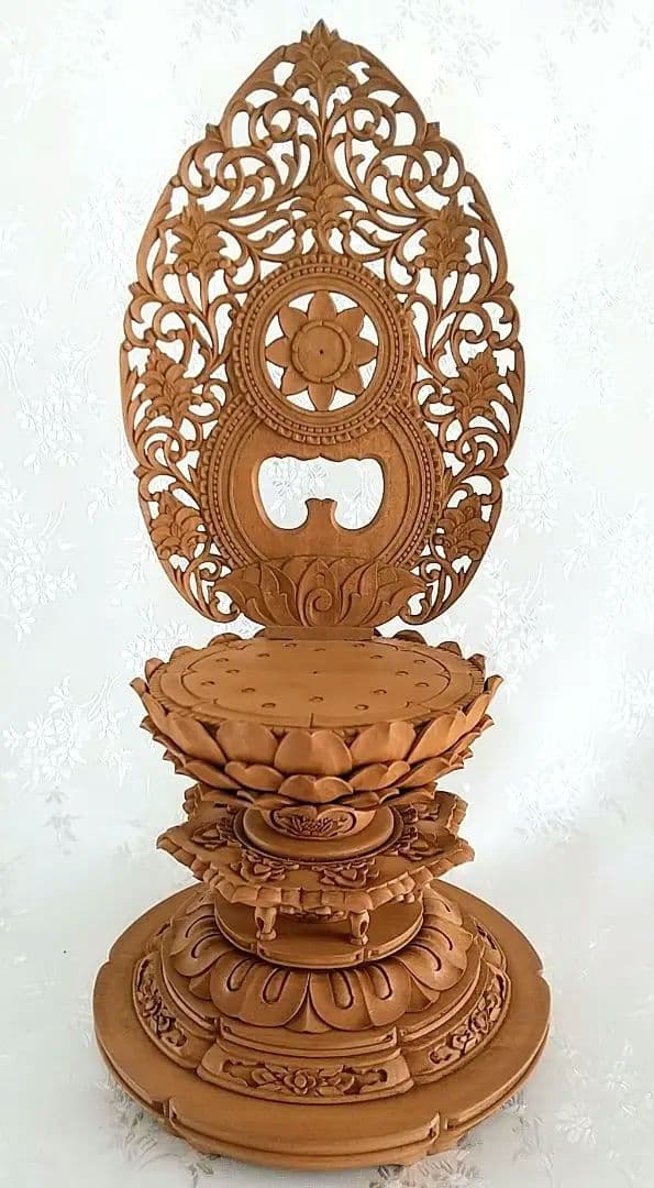 円台座+宝相華唐草光背 2.5寸坐像用#593 木彫 仏像付属品