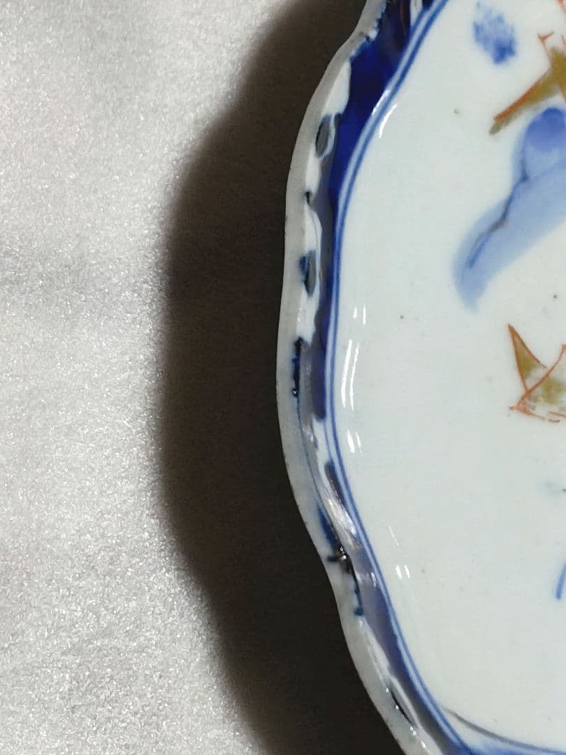 古伊万里　青磁　中皿　皿　染付　山水文　金彩　輪花　3客セット