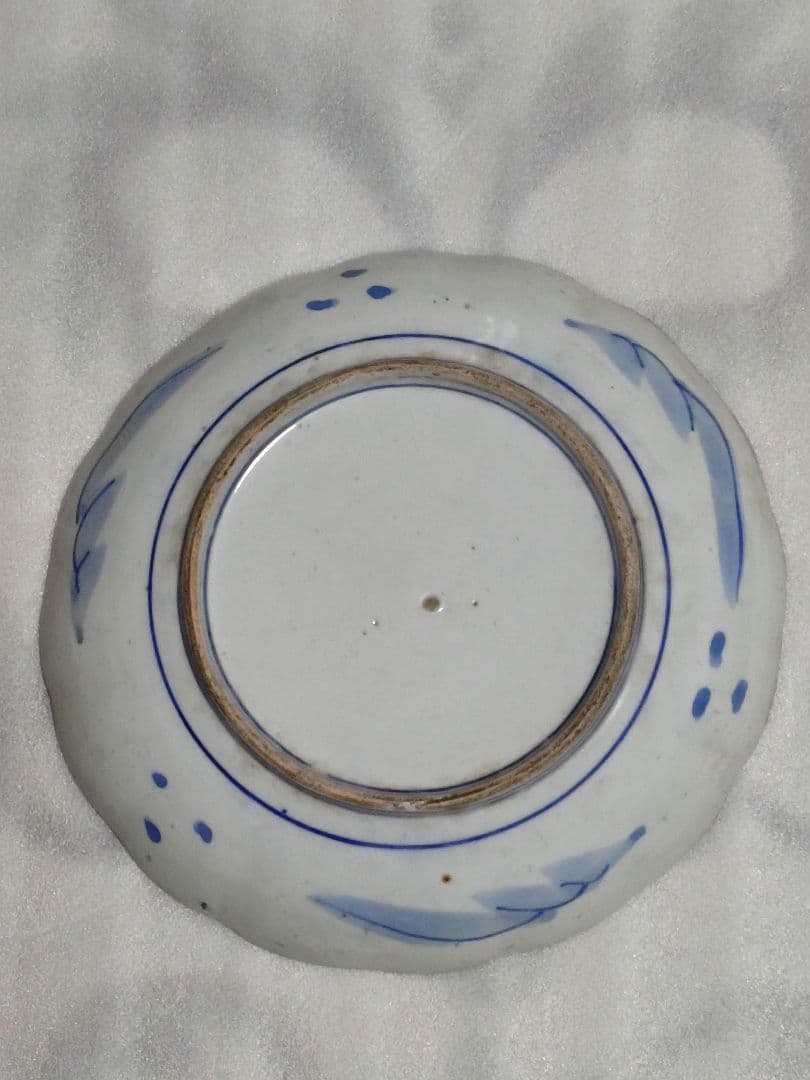 古伊万里　青磁　中皿　皿　染付　山水文　金彩　輪花　3客セット