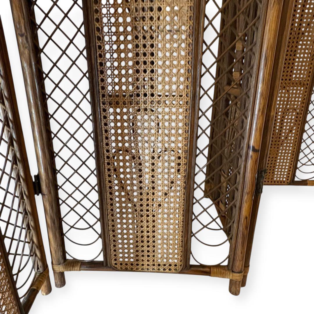 ラタン パーテーション 籐家具 衝立 4連 昭和レトロ アンティーク 高さ137