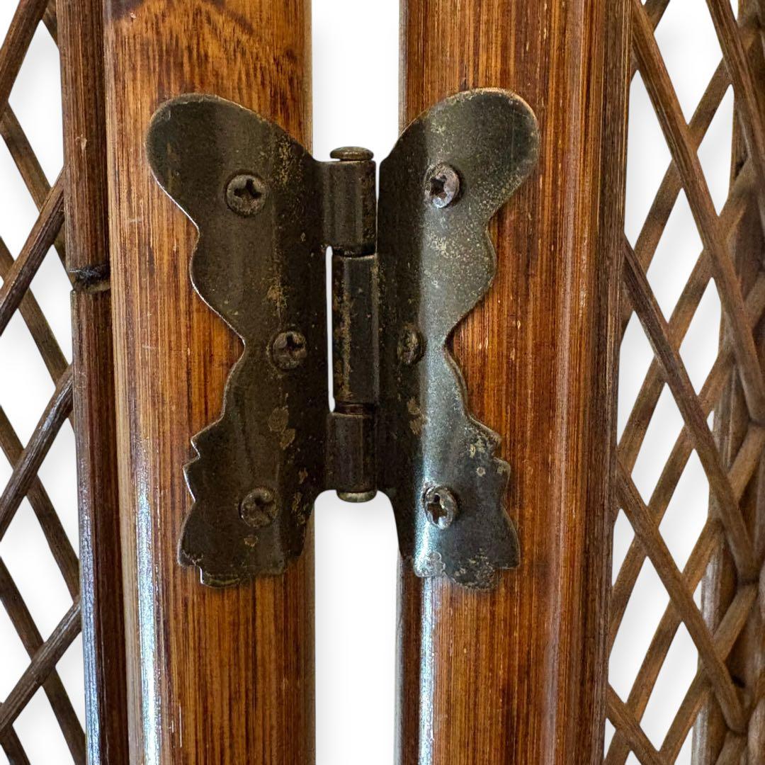 ラタン パーテーション 籐家具 衝立 4連 昭和レトロ アンティーク 高さ137