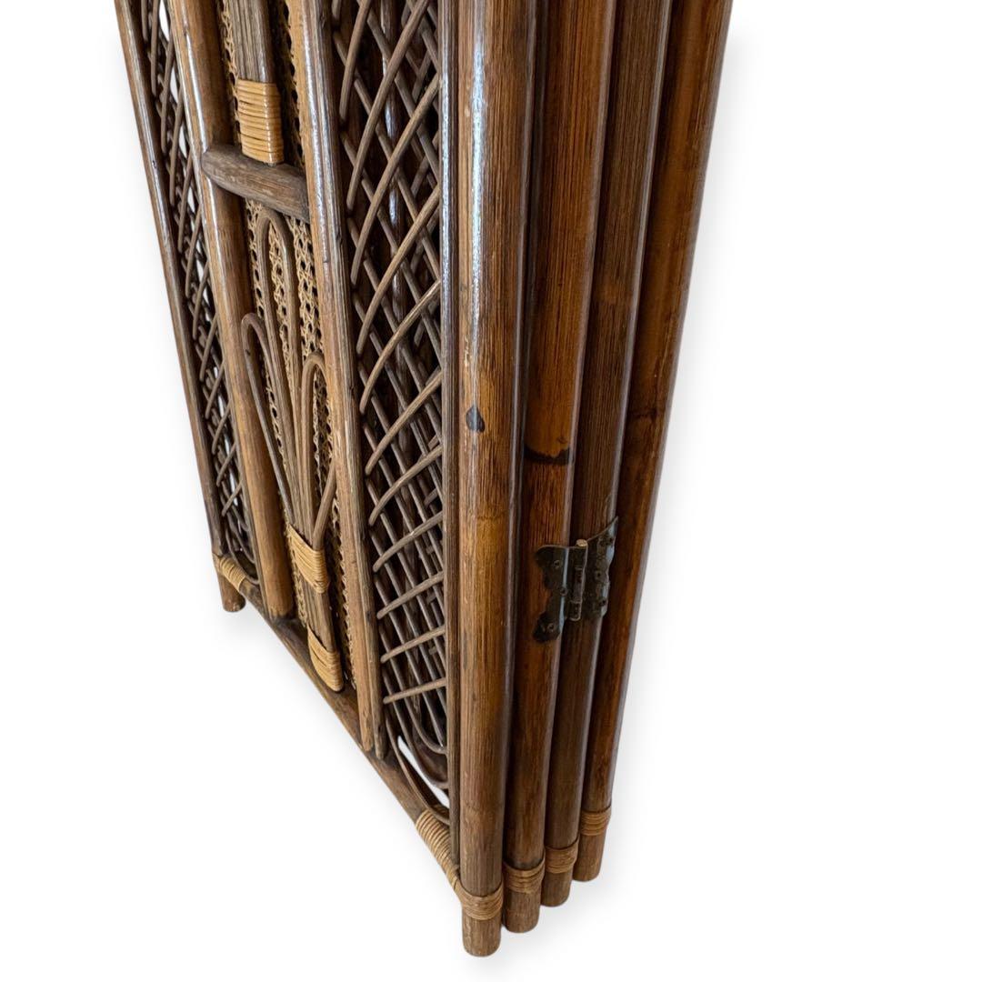 ラタン パーテーション 籐家具 衝立 4連 昭和レトロ アンティーク 高さ137