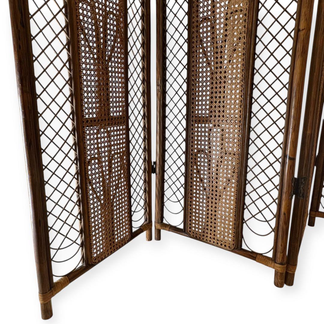 ラタン パーテーション 籐家具 衝立 4連 昭和レトロ アンティーク 高さ137