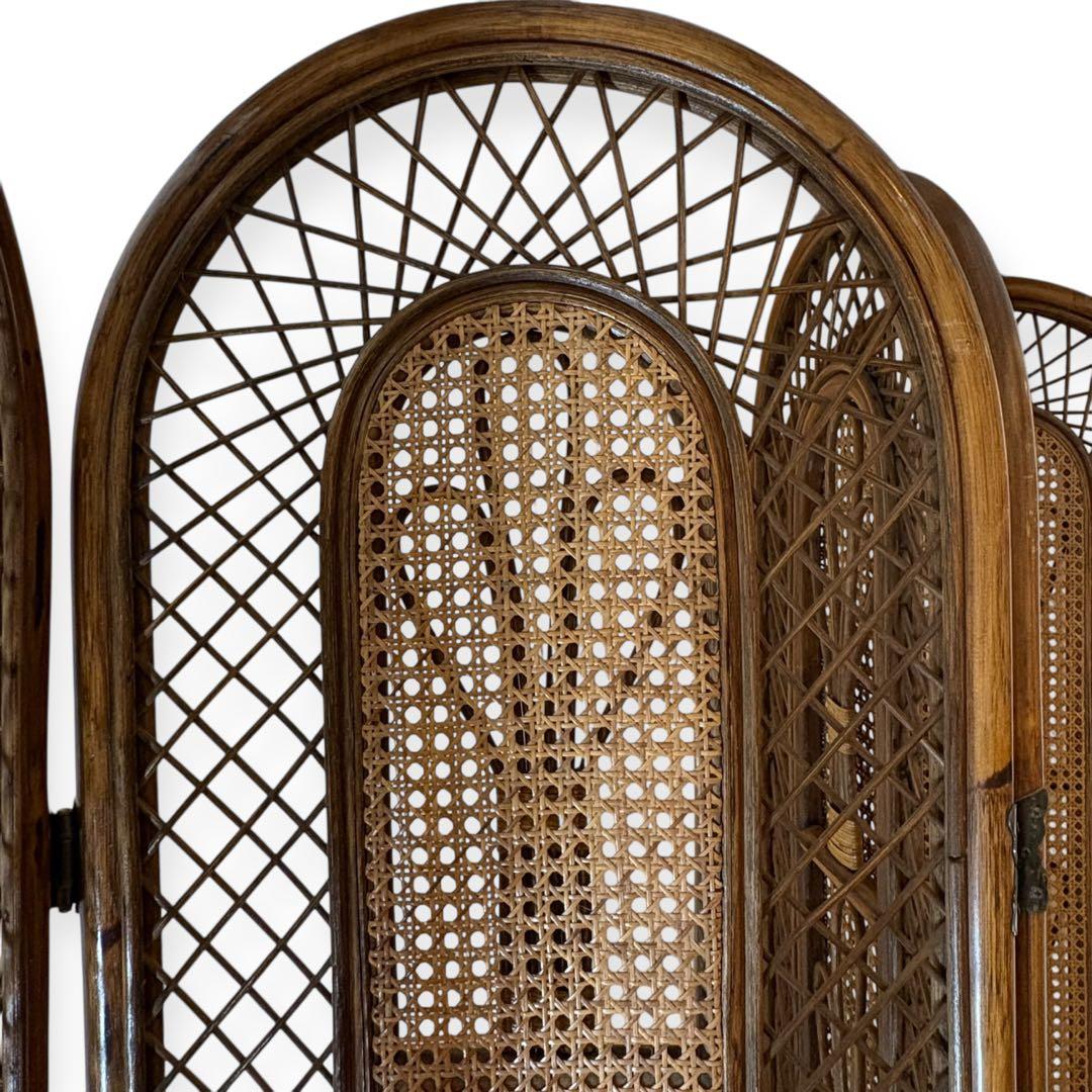 ラタン パーテーション 籐家具 衝立 4連 昭和レトロ アンティーク 高さ137