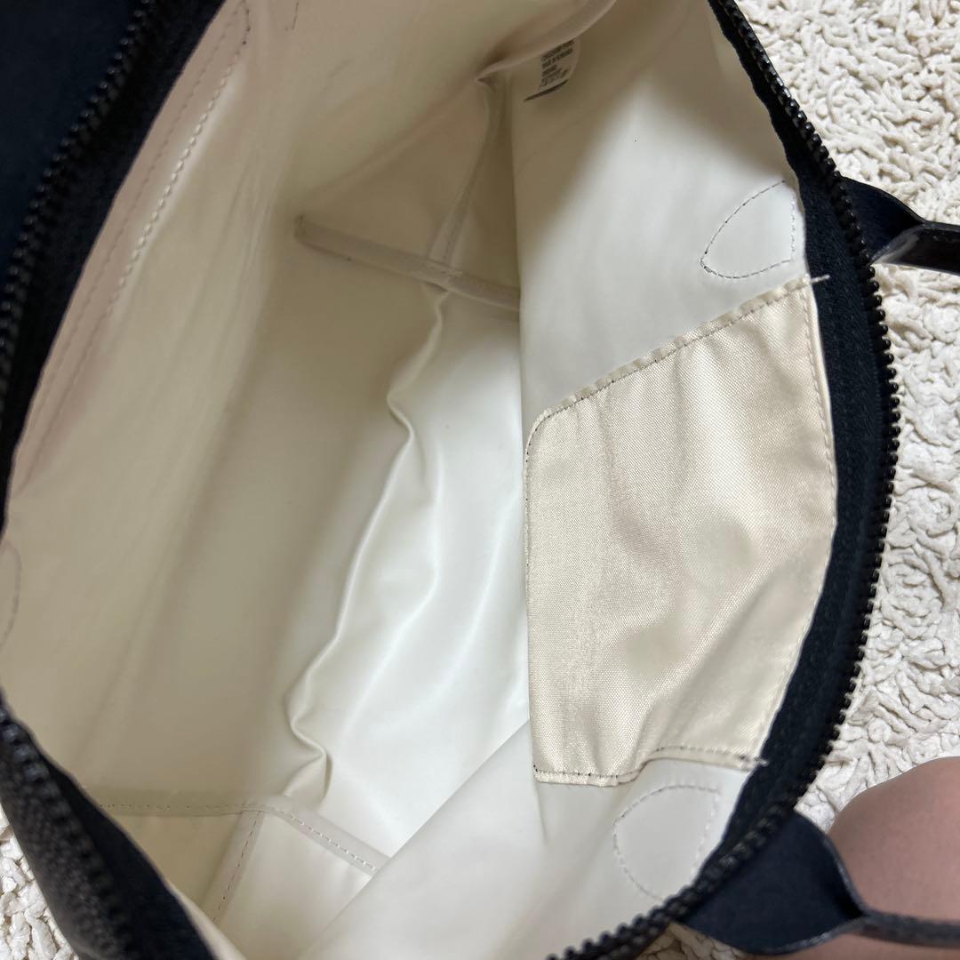 ロンシャンブラック ナイロン レザー ショルダーバッグ