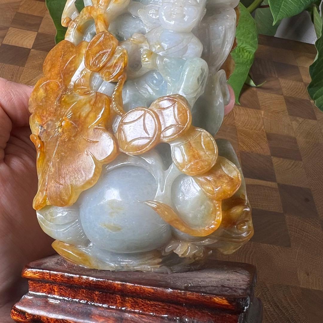 【本翡翠】吉祥唐子置物　高さ18、5cm