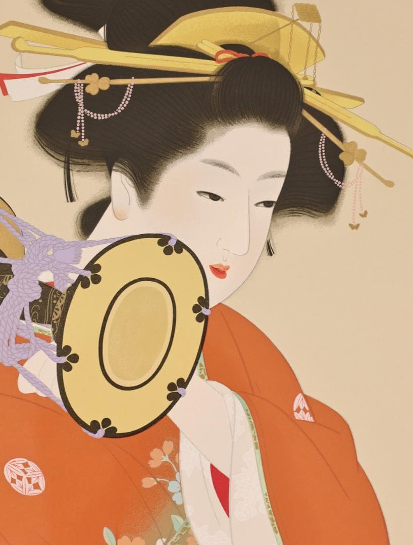 【真作】　上村松園 「 鼓の音 」　12号　H.C　シルクスクリーン　BK178