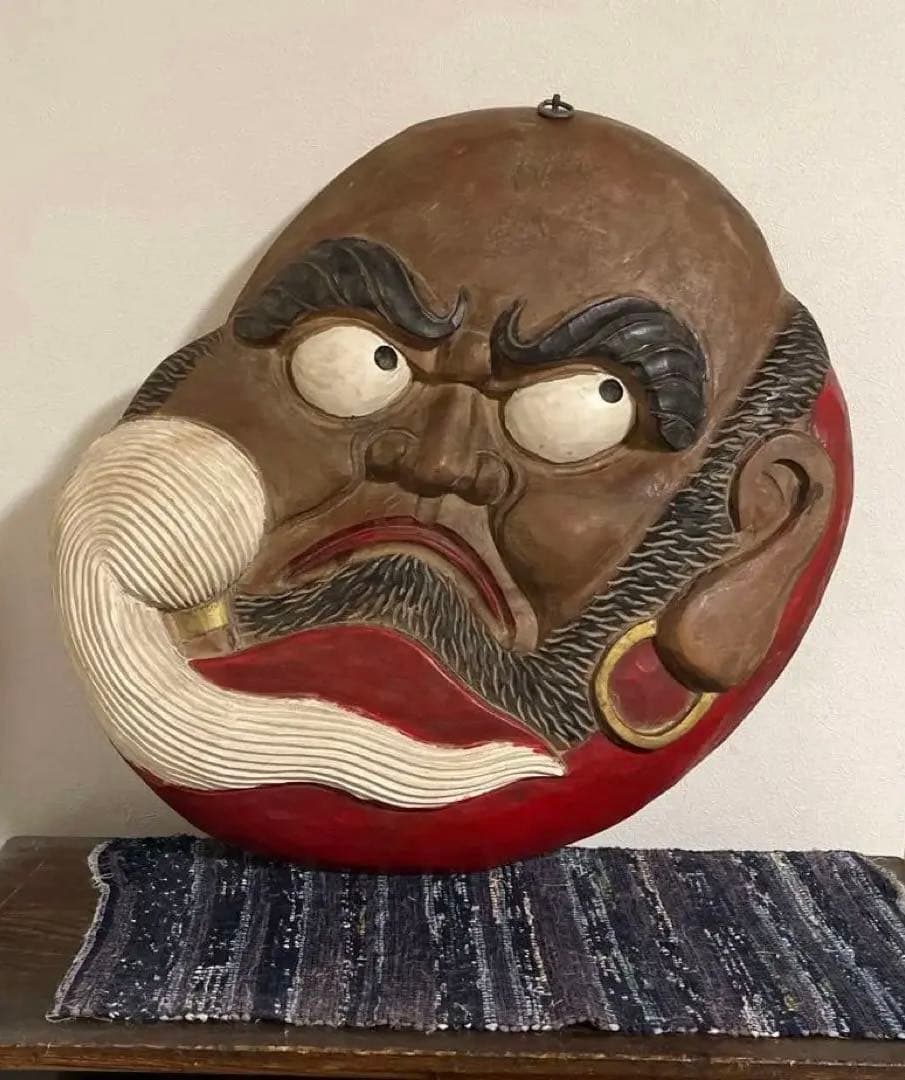 木彫り　壁掛け　達摩　ダルマ　特大　大型　縁起物　インテリア