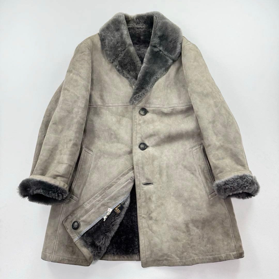ヴィンテージ シープスキン スエードレザーリアルムートンチェスターコート グレー