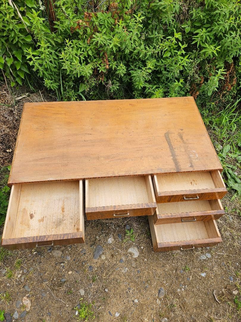 日本のアンティーク 文机 飾り台 抽斗 勉強机 座卓 木製 昭和レトロ 古家具