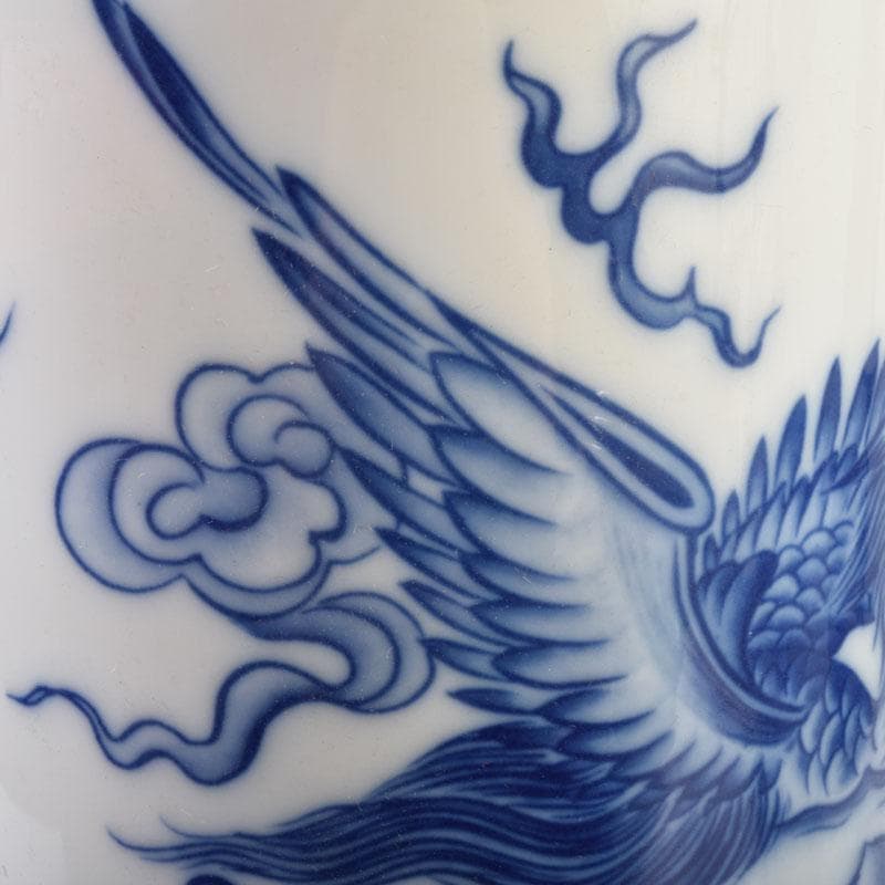 中国　青花　雲龍鳳凰文瓶　花瓶　唐木台付　一双　箱付　V　9066A