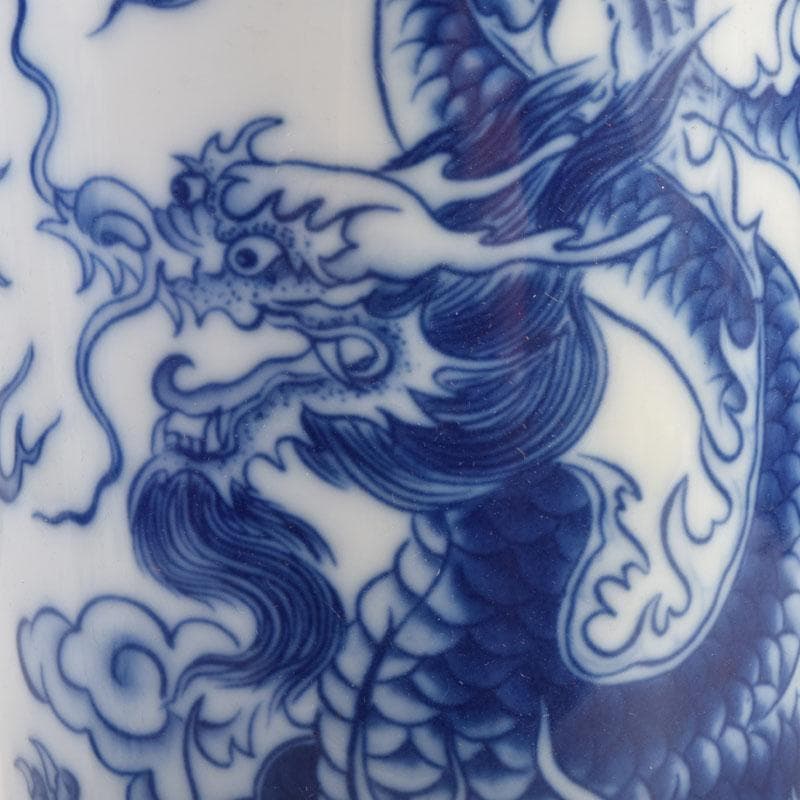 中国　青花　雲龍鳳凰文瓶　花瓶　唐木台付　一双　箱付　V　9066A