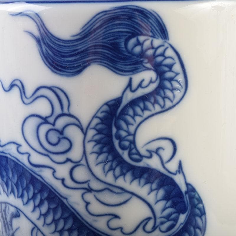 中国　青花　雲龍鳳凰文瓶　花瓶　唐木台付　一双　箱付　V　9066A