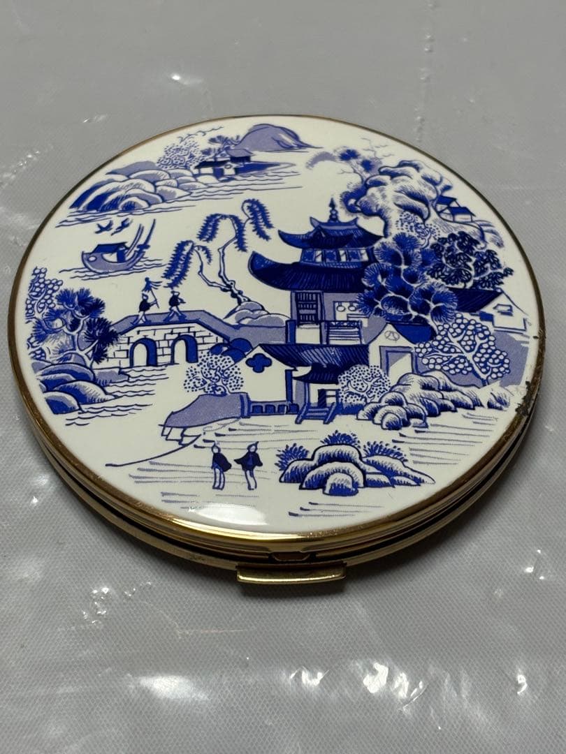 青と白の風景画 コンパクトミラー 陶芸