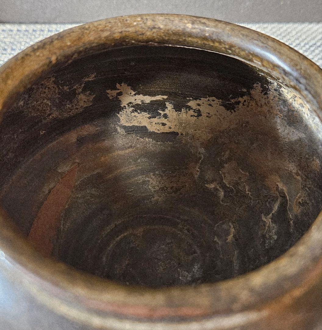 【時代古作品❗】古唐津　灰釉　褐釉　丸壺 　花入れ　花生け　茶道具　茶器　無傷！