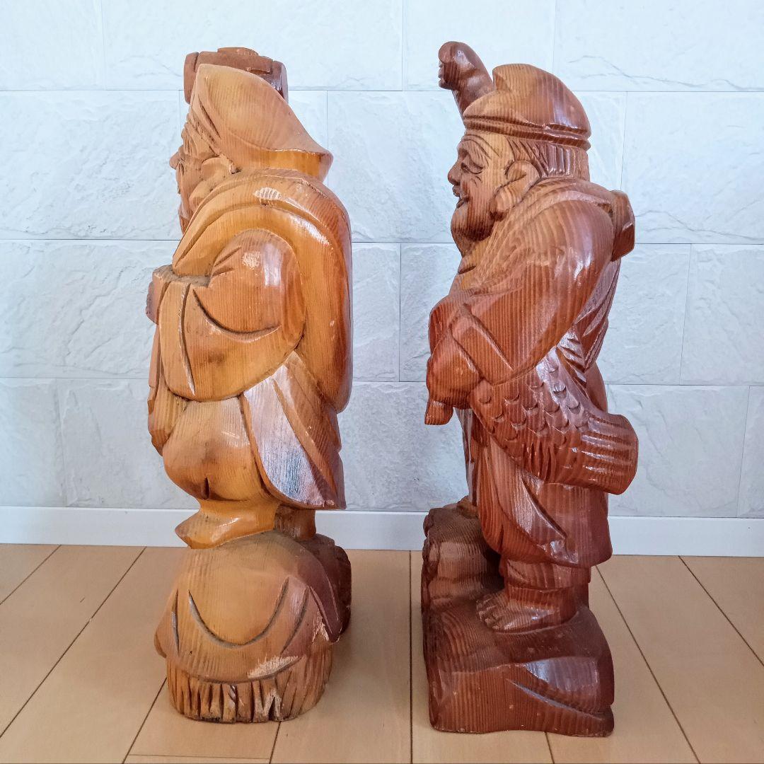 七福神 恵比寿様 大黒天様 縁起物 木彫り 木製 置物　打ち出の小槌 米俵