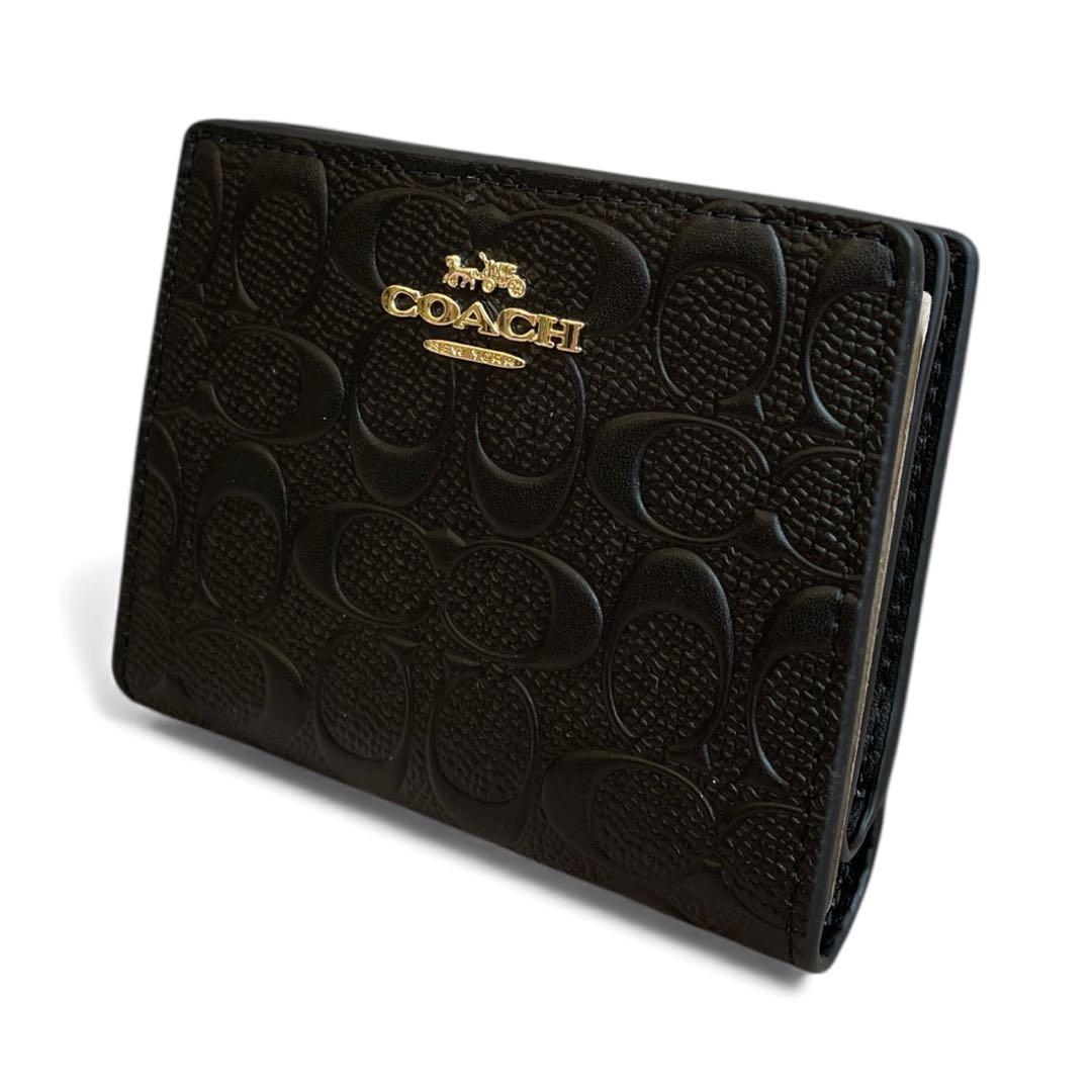 【新品・箱/袋/タグ付】COACH 折り財布　ブラック　二つ折り財布　レザー