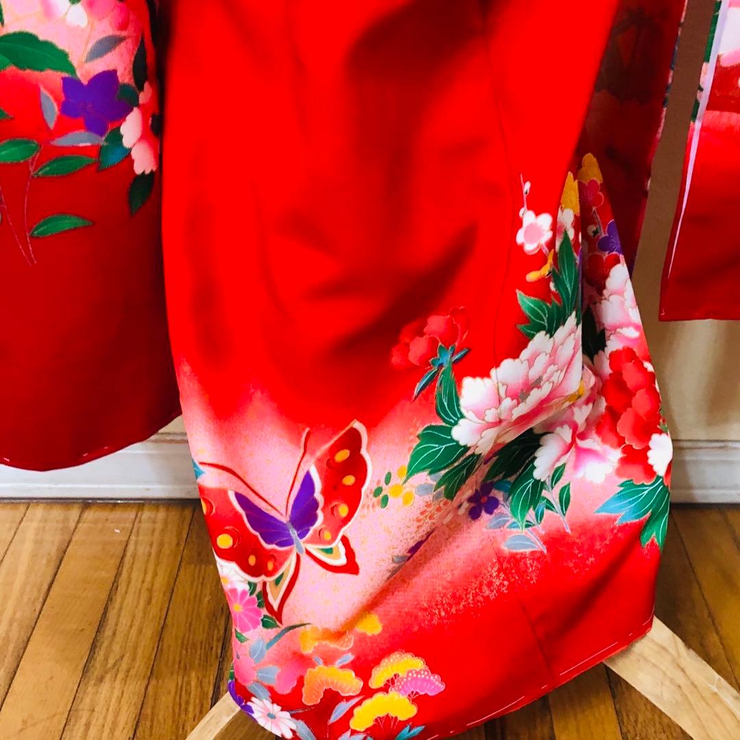 七五三七歳未使用着物‼️人気赤地暈し⭐︎手毬花々煌びやか際立つ⭐︎安心フルセット逸品