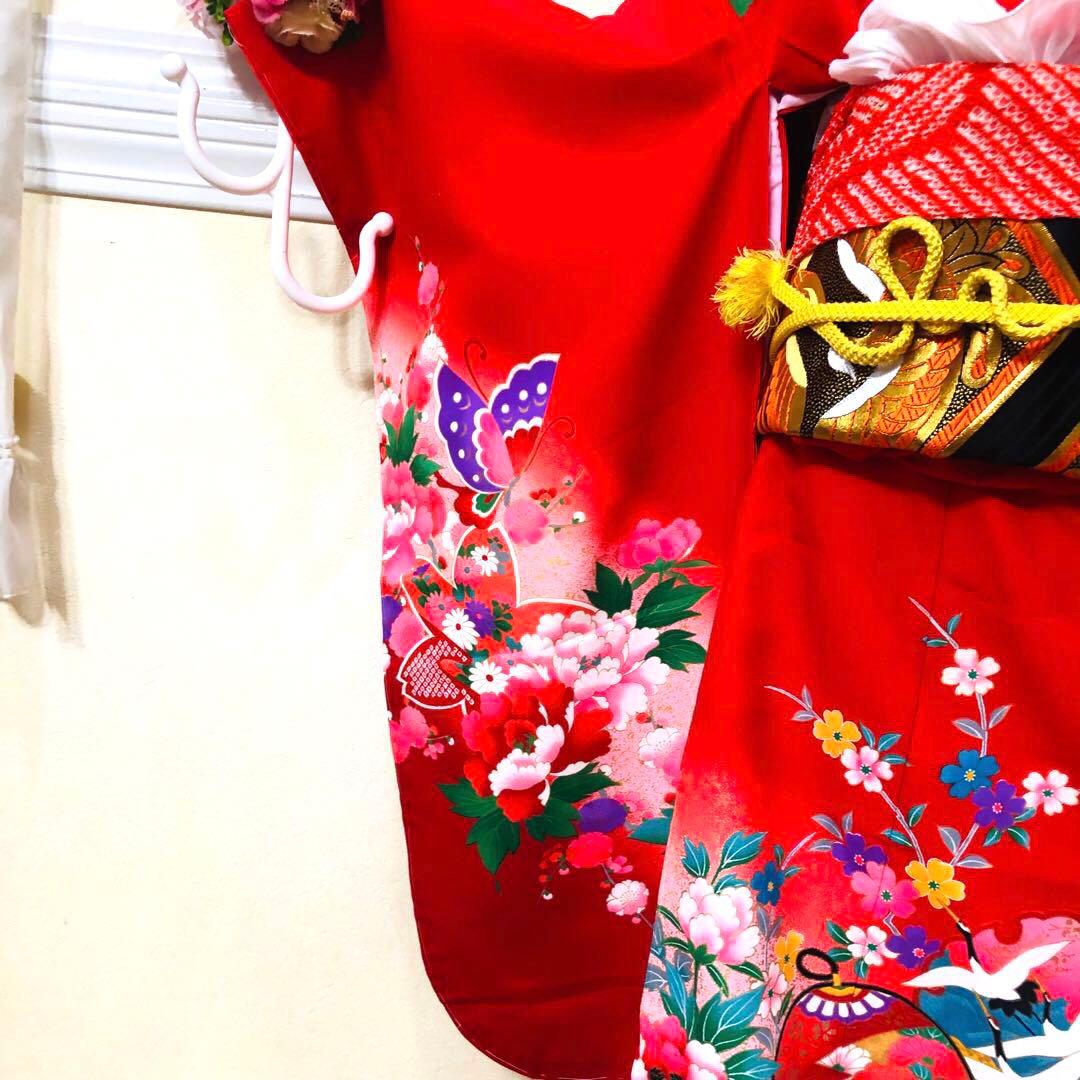 七五三七歳未使用着物‼️人気赤地暈し⭐︎手毬花々煌びやか際立つ⭐︎安心フルセット逸品