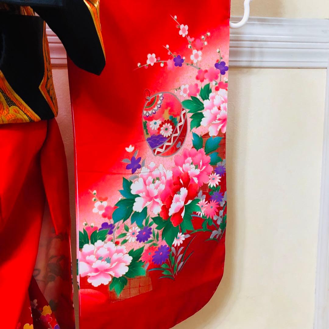 七五三七歳未使用着物‼️人気赤地暈し⭐︎手毬花々煌びやか際立つ⭐︎安心フルセット逸品