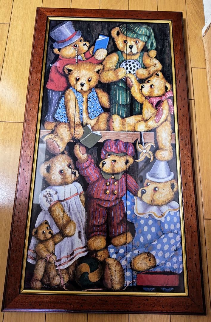 テディベア 額絵 木製 壁掛け カントリー雑貨　レトロ