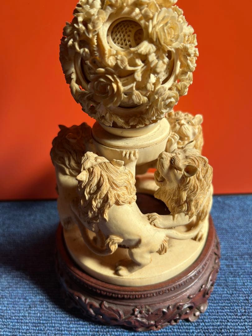 1081 中国美術　多層球　彫刻　約全長70cm 　猴　天球儀　置物