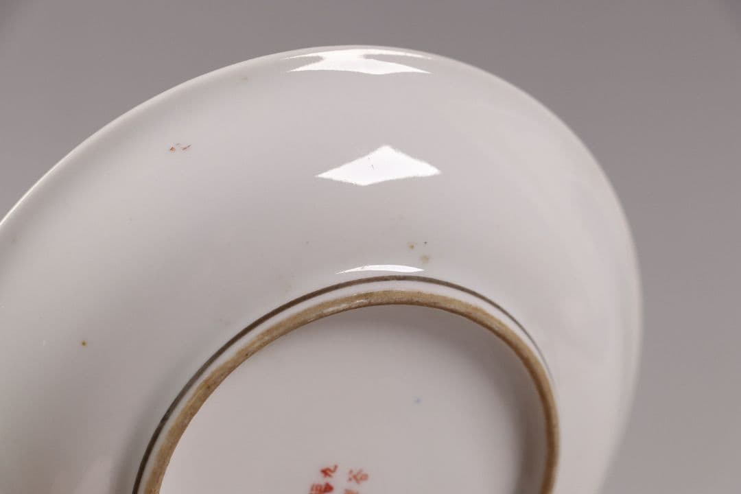 CH85 時代 九谷焼 福栄 金彩色絵 小皿 六客 12.2cm 山水 鶴松