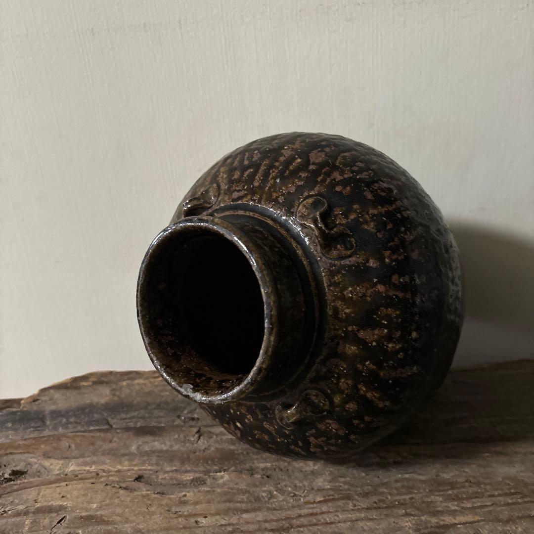 古丹波壷(江戸時代頃) 飴釉葉茶壺　古道具　古備前　古信楽　検:李朝　呂宋壷