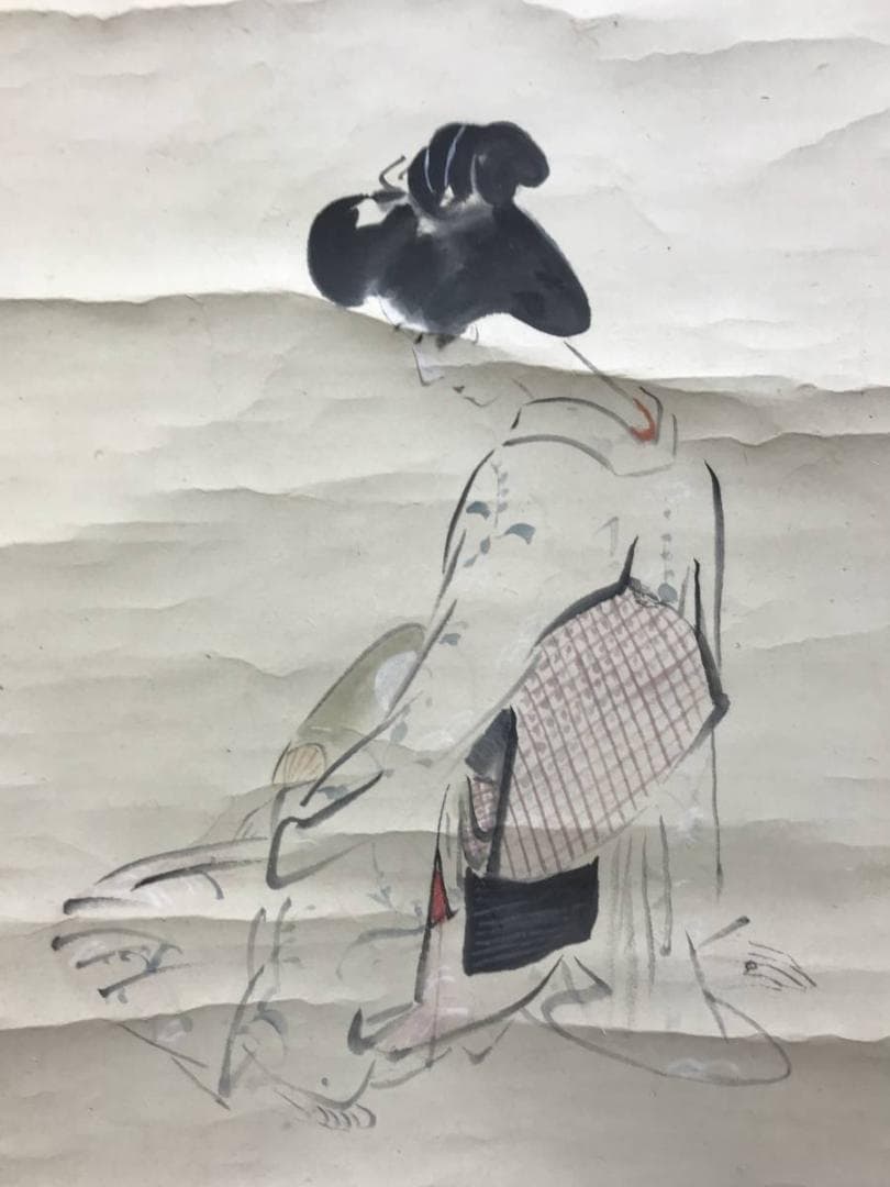 模写/伊東深水/美人画/夏の夕/掛軸/名家伝来AE-380