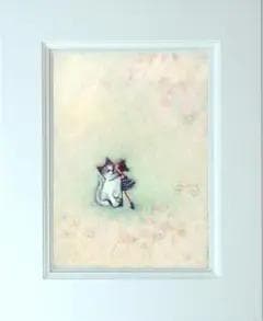 油絵 菅家令子 絵 絵画 インテリア F3-051621 可愛い子猫と女の子