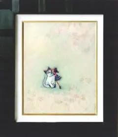 油絵 菅家令子 絵 絵画 インテリア F3-051621 可愛い子猫と女の子