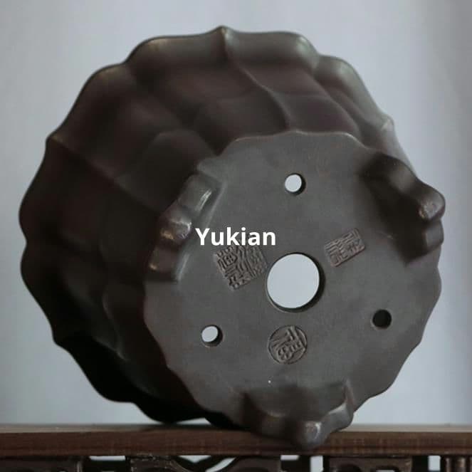 蓮華菱花三足高円盆 紫砂の鉢 盆栽鉢 植木鉢 小品盆栽鉢 大品盆栽鉢