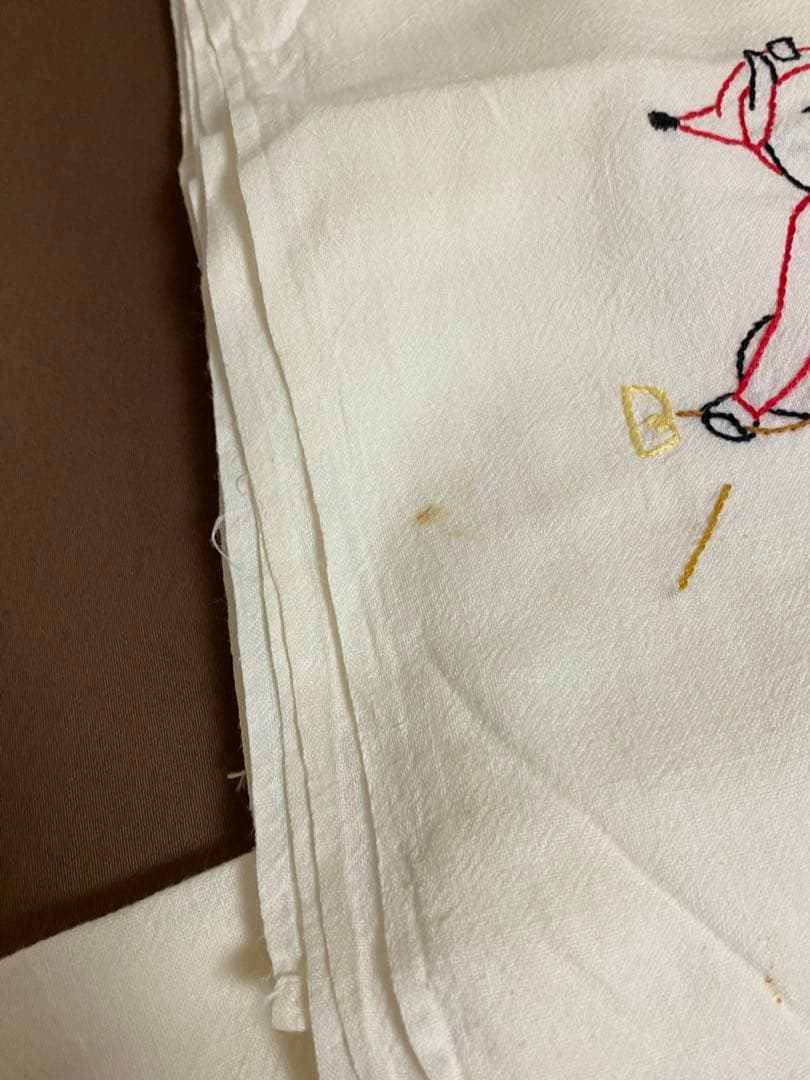 40s'50s'ビンテージデビル刺繍ナプキン、リネン生地 大判古着ファーマーズ