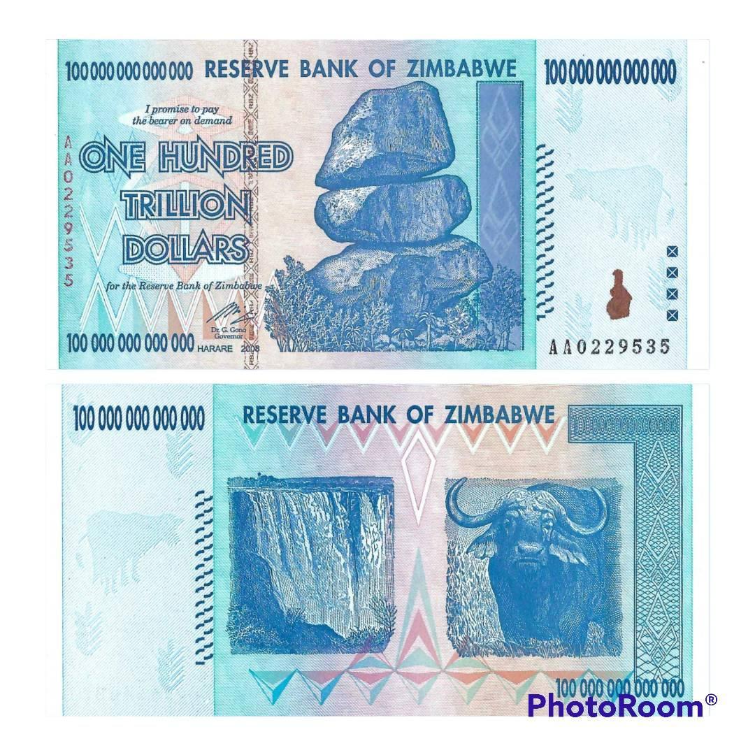 【鑑定書付き・ジンバブエ100】貴重 100兆ジンバブエドル紙幣1枚