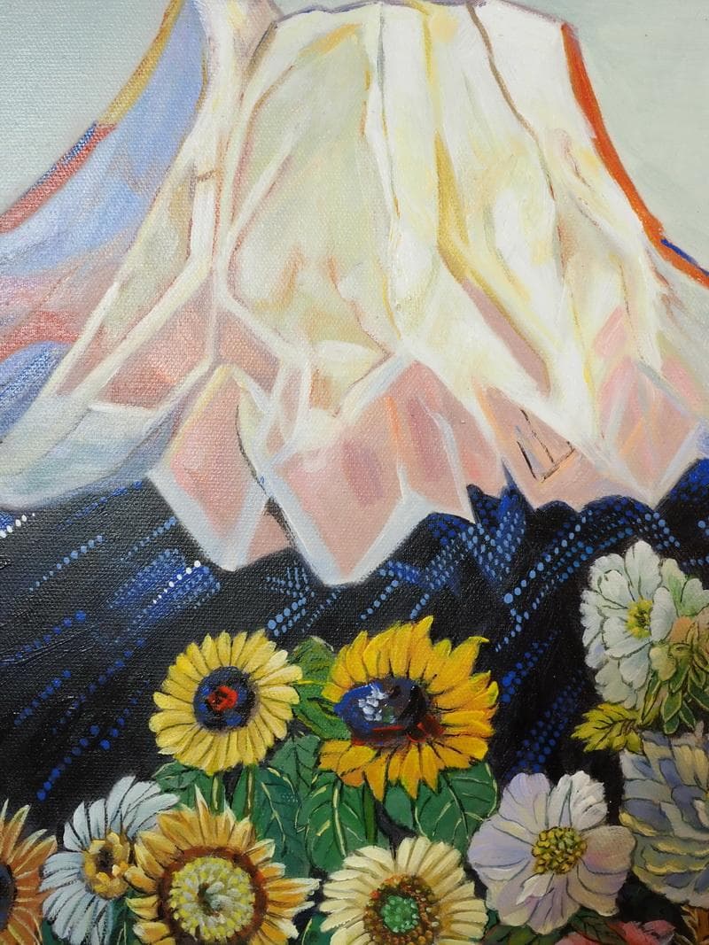 絵画　 油彩　片岡球子「富士山」サイン　M10サイズ　額装済み 肉筆手描き