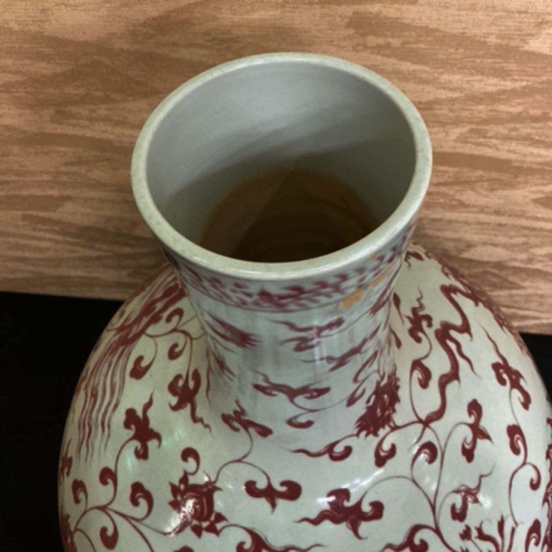 五爪献上龍　辰砂天球大花瓶　高さ75㎝