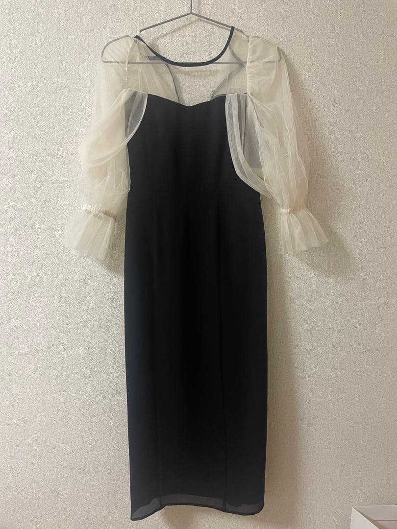 シフォン マキシドレス 黒 シースルー袖