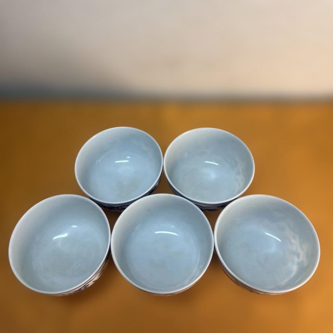 茶道具 京焼　華中亭道八製 染付青花茶碗 5点セット