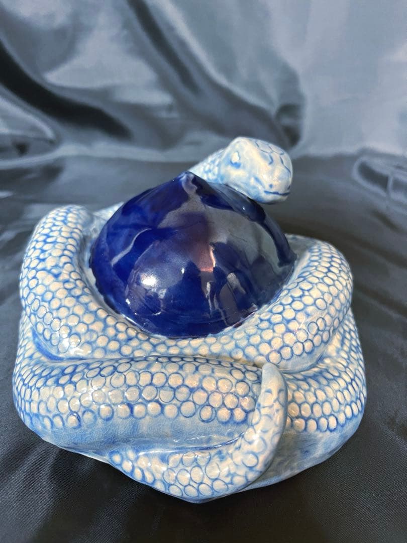 九谷焼 三代 徳田八十吉 干支置物 蛇 玉守蛇