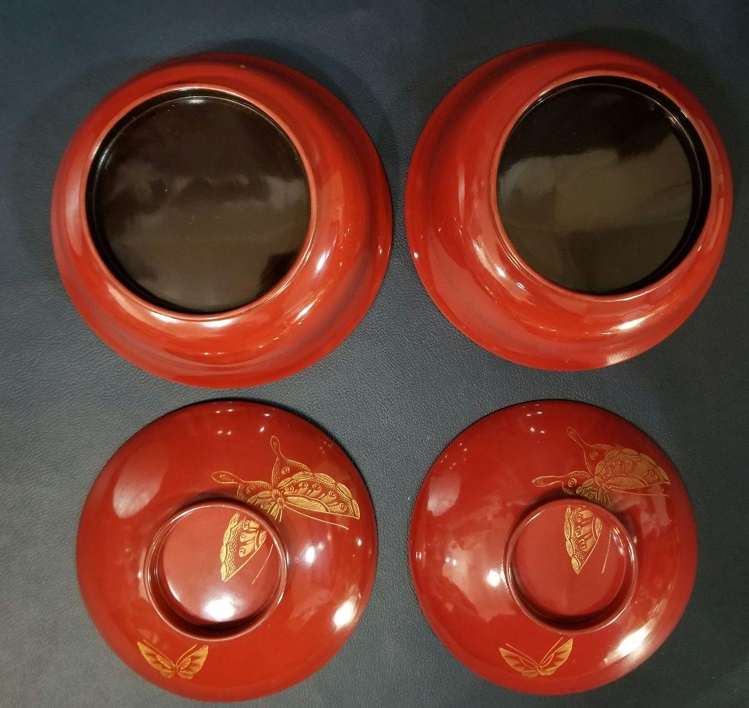 たまきち様確認用　輪島塗　朱漆塗 内総沈金 菊花紋詰 吸物椀 金蒔絵羽反2客